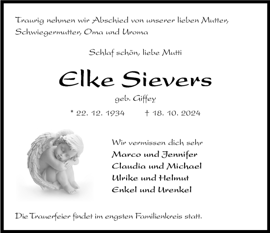 Traueranzeige von Elke Sievers von Kieler Nachrichten