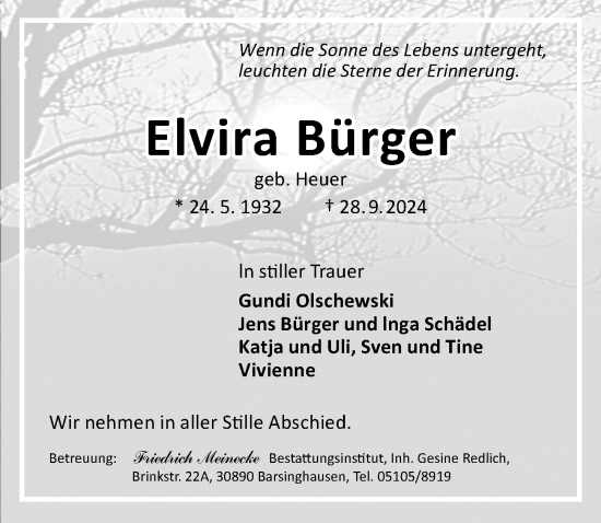 Traueranzeige von Elvira Bürger von Hannoversche Allgemeine Zeitung/Neue Presse