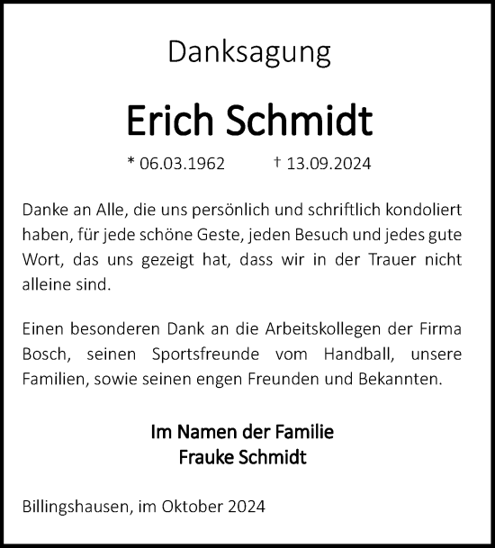 Traueranzeige von Erich Schmidt von Göttinger Tageblatt