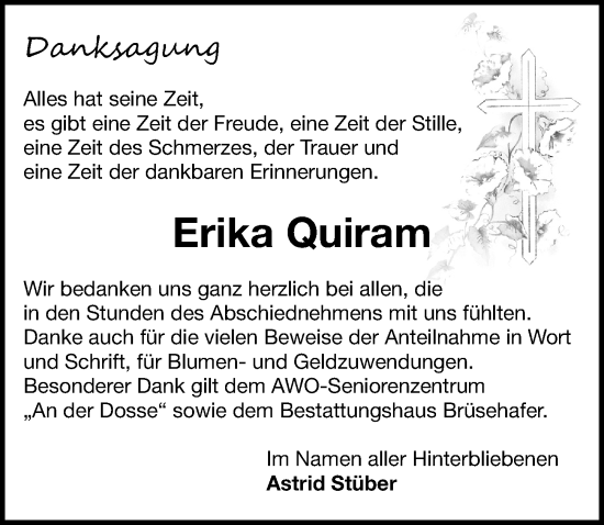 Traueranzeige von Erika Quiram von Wochenspiegel