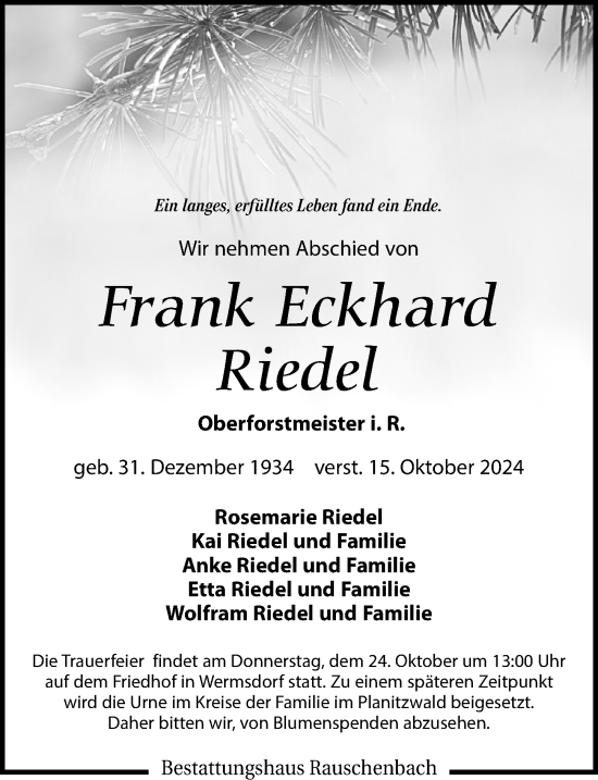 Traueranzeige von Frank Riedel von Leipziger Volkszeitung