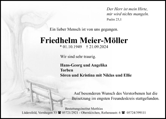 Traueranzeige von Friedhelm Meier-Möller von Schaumburger Nachrichten