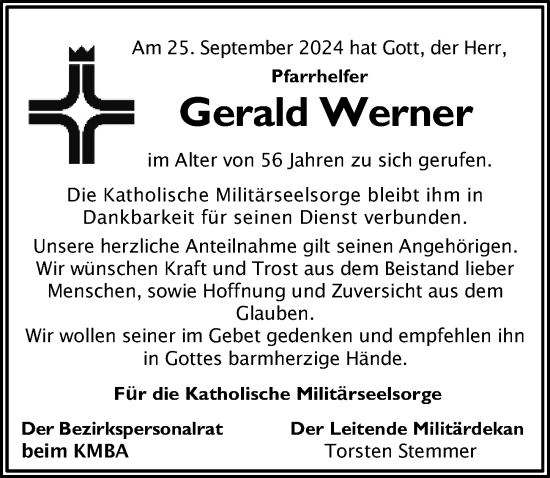 Traueranzeige von Gerald Werner von Hannoversche Allgemeine Zeitung/Neue Presse