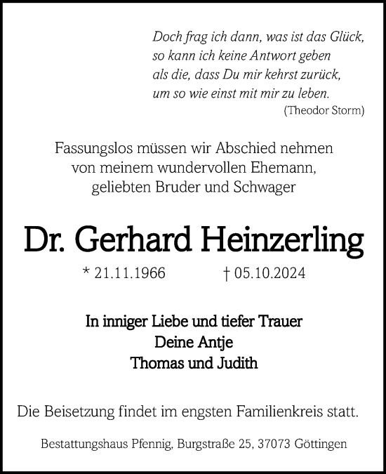 Traueranzeige von Gerhard Heinzerling von Göttinger Tageblatt