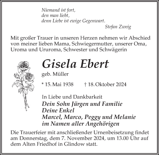 Traueranzeige von Gisela Ebert von Märkischen Allgemeine Zeitung