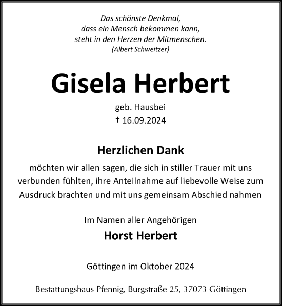 Traueranzeige von Gisela Herbert von Göttinger Tageblatt