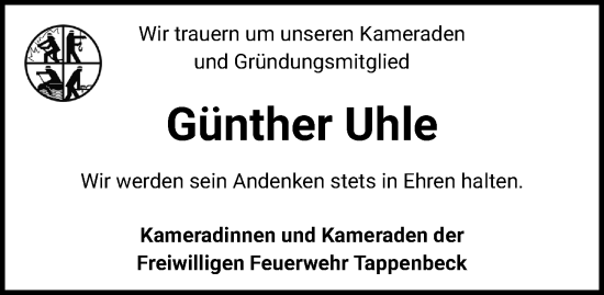 Traueranzeige von Günther Uhle von Aller Zeitung