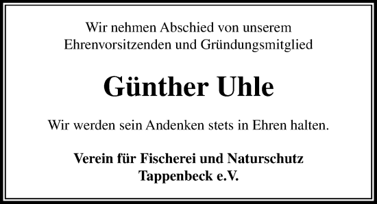 Traueranzeige von Günther Uhle von Aller Zeitung