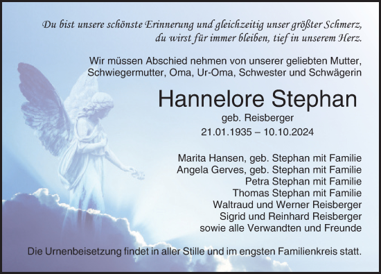 Traueranzeige von Hannelore Stephan von Lübecker Nachrichten