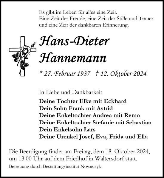 Traueranzeige von Hans-Dieter Hannemann von Märkischen Allgemeine Zeitung