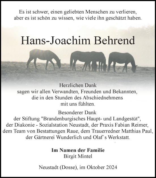 Traueranzeige von Hans-Joachim Behrend von Wochenspiegel