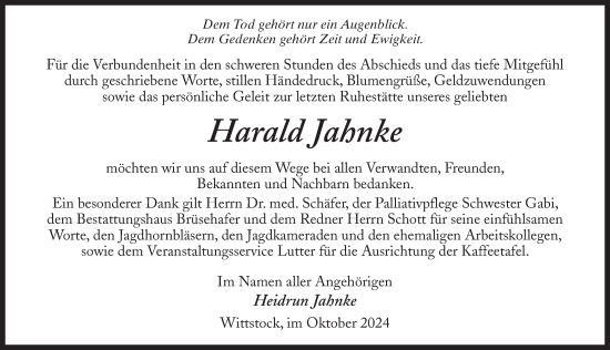 Traueranzeige von Harald Jahnke von Wochenspiegel