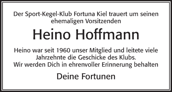 Traueranzeige von Heino Hoffmann von Kieler Nachrichten