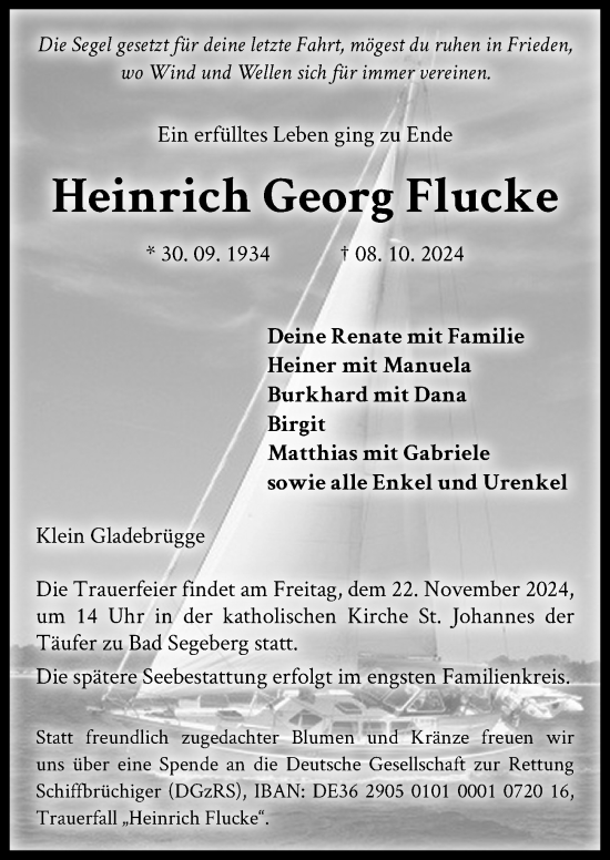 Traueranzeige von Heinrich Georg Flucke von Lübecker Nachrichten