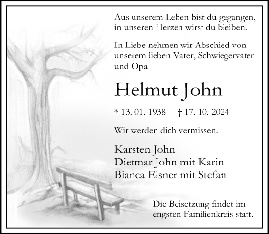 Traueranzeige von Helmut John von Märkischen Allgemeine Zeitung