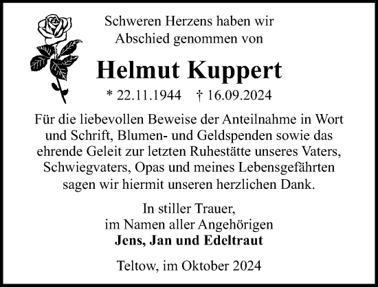 Traueranzeige von Helmut Kuppert von Märkischen Allgemeine Zeitung