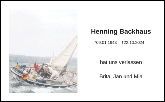 Traueranzeige von Henning Backhaus von Hannoversche Allgemeine Zeitung/Neue Presse