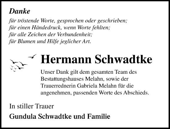 Traueranzeige von Hermann Schwadtke