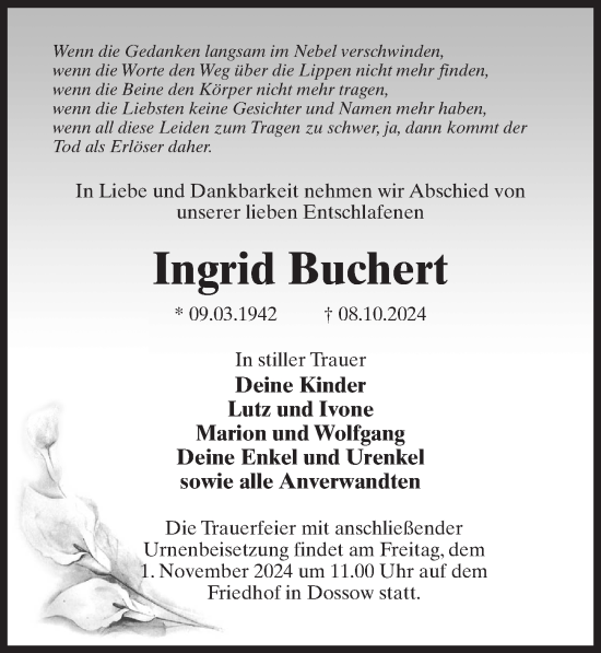 Traueranzeige von Ingrid Buchert von Wochenspiegel