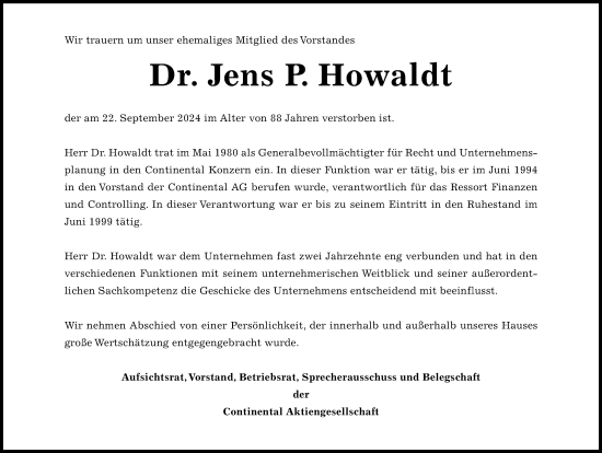 Traueranzeige von Jens Howaldt von Hannoversche Allgemeine Zeitung/Neue Presse