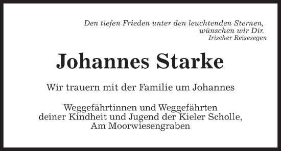 Traueranzeige von Johannes Starke von Kieler Nachrichten