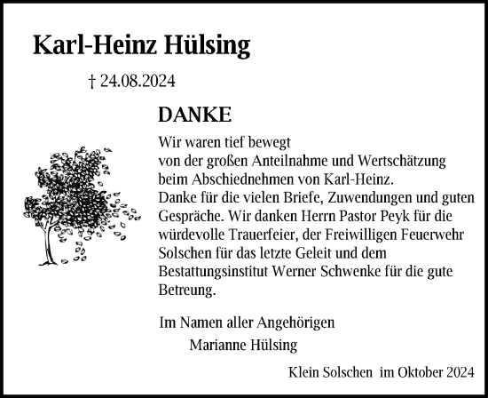 Traueranzeige von Karl-Heinz Hülsing von Peiner Allgemeine Zeitung