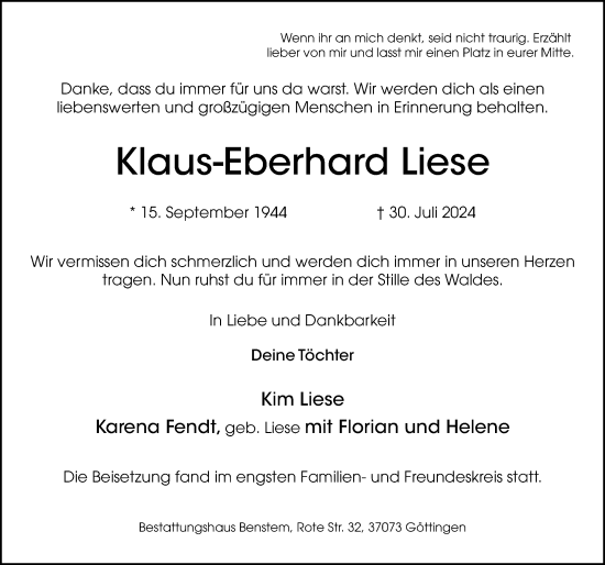 Traueranzeige von Klaus-Eberhard Liese von Göttinger Tageblatt