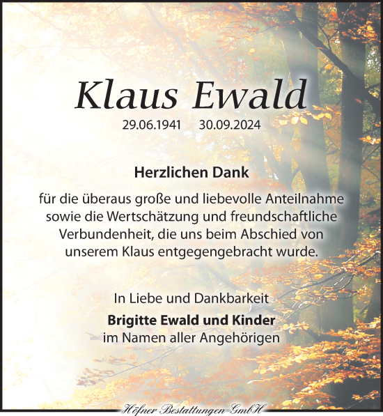 Traueranzeige von Klaus Ewald von Torgauer Zeitung