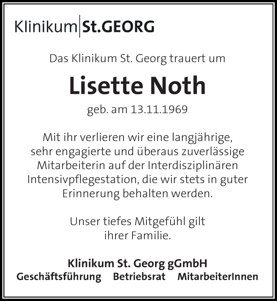  Traueranzeige für Lisette Noth vom 12.10.2024 aus Leipziger Volkszeitung