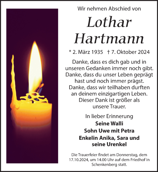 Traueranzeige von Lothar Hartmann von Leipziger Volkszeitung