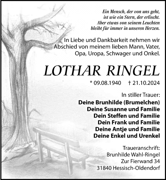 Traueranzeige von Lothar Ringel von Leipziger Volkszeitung