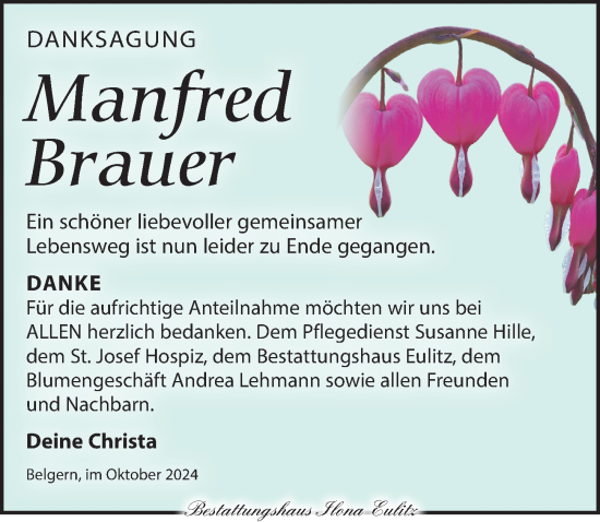 Traueranzeige von Manfred Brauer von Torgauer Zeitung