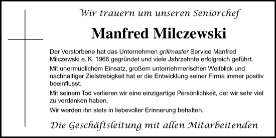 Traueranzeige von Manfred Milczewski von Lübecker Nachrichten