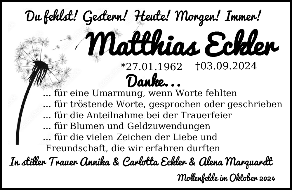  Traueranzeige für Matthias Eckler vom 12.10.2024 aus Göttinger Tageblatt