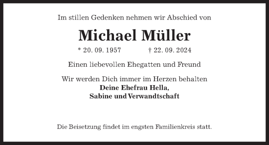 Traueranzeige von Michael Müller von Hannoversche Allgemeine Zeitung/Neue Presse