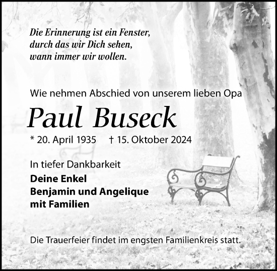 Traueranzeige von Paul Buseck