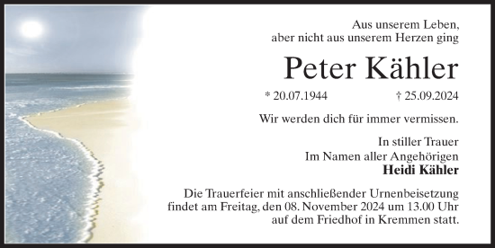 Traueranzeige von Peter Kähler von Märkischen Allgemeine Zeitung