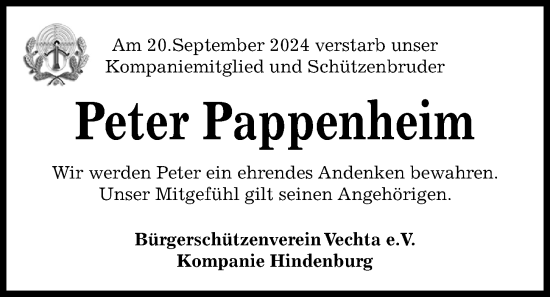 Traueranzeige von Peter Pappenheim von Kieler Nachrichten