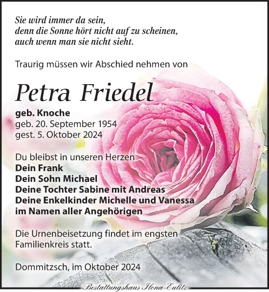 Traueranzeige von Petra Friedel von Torgauer Zeitung