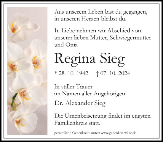 Traueranzeige von Regina Sieg von Märkischen Allgemeine Zeitung