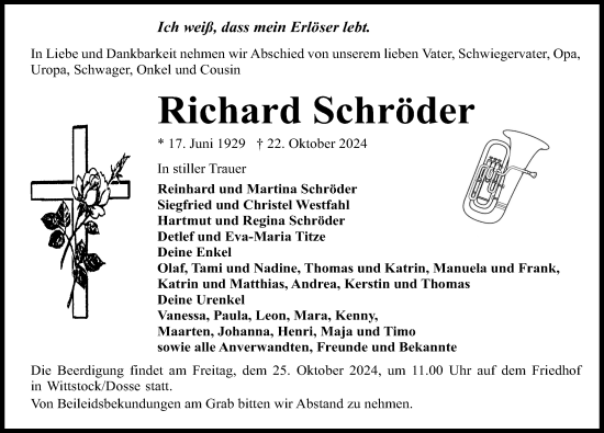 Traueranzeige von Richard Schröder von Märkischen Allgemeine Zeitung