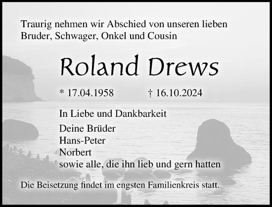 Traueranzeige von Roland Drews von Ostsee-Zeitung GmbH