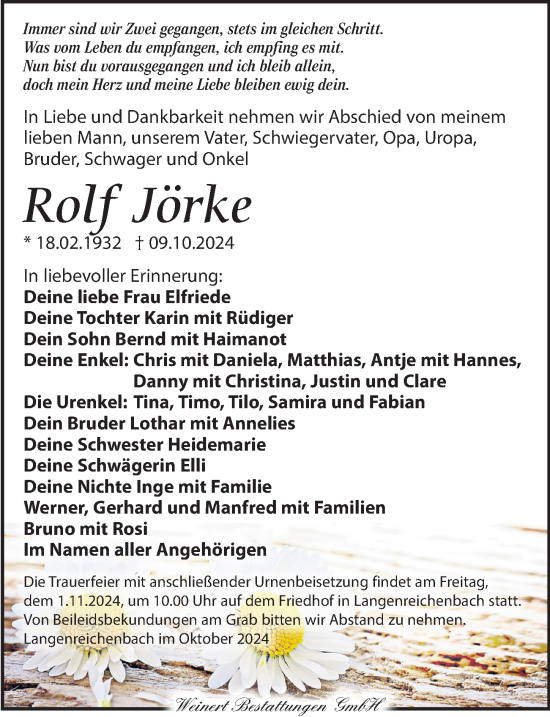 Traueranzeige von Rolf Jörke von Torgauer Zeitung