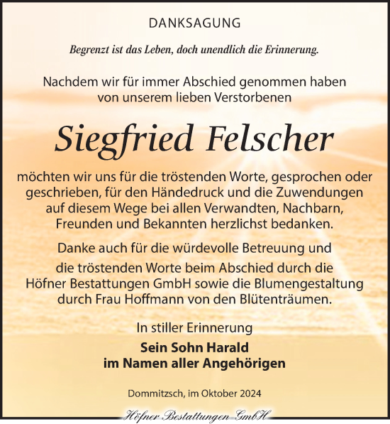 Traueranzeige von Siegfried Felscher von Torgauer Zeitung