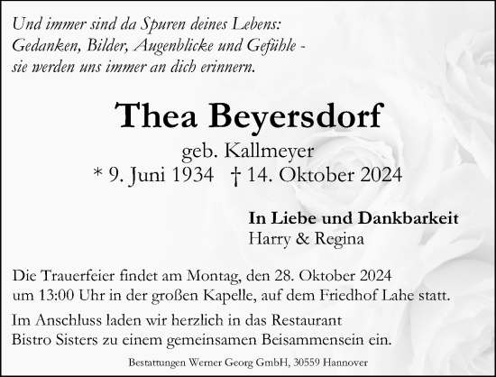 Traueranzeige von Thea Beyersdorf von Hannoversche Allgemeine Zeitung/Neue Presse