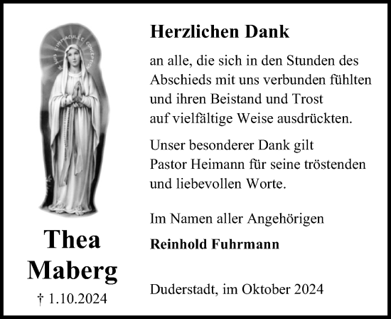 Traueranzeige von Thea Maberg von Eichsfelder Tageblatt