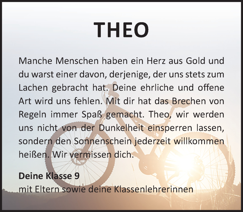  Traueranzeige für Theo  vom 12.10.2024 aus Ostsee-Zeitung GmbH