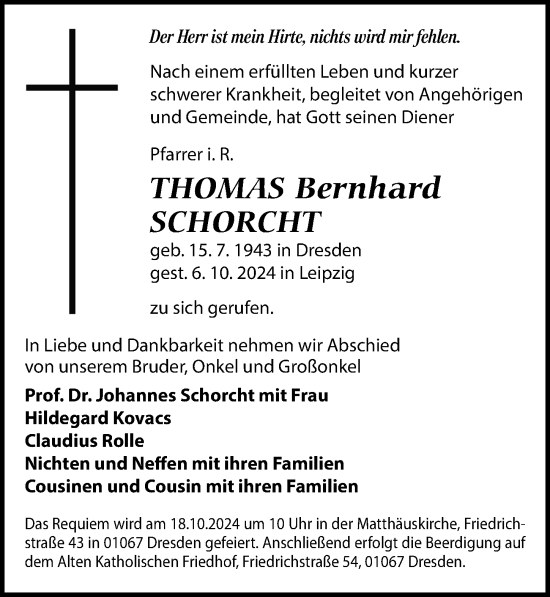 Traueranzeige von Thomas Bernhard Schorcht von Leipziger Volkszeitung