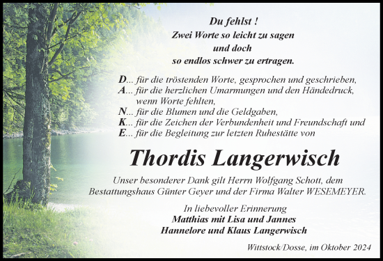 Traueranzeige von Thordis Langerwisch von Wochenspiegel