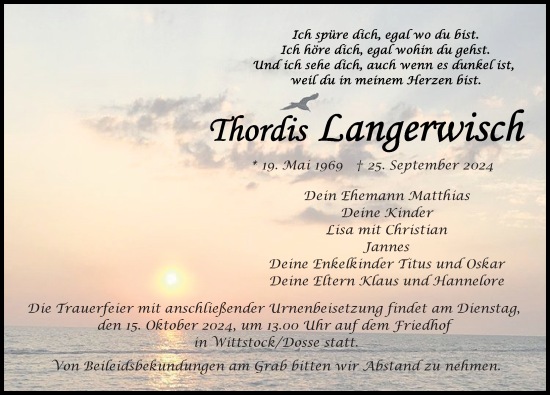 Traueranzeige von Thordis Langerwisch von Wochenspiegel